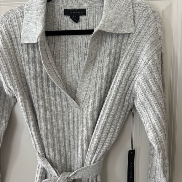 Tahari Gray Ribbed Knit Dress - Picture 2 of 3